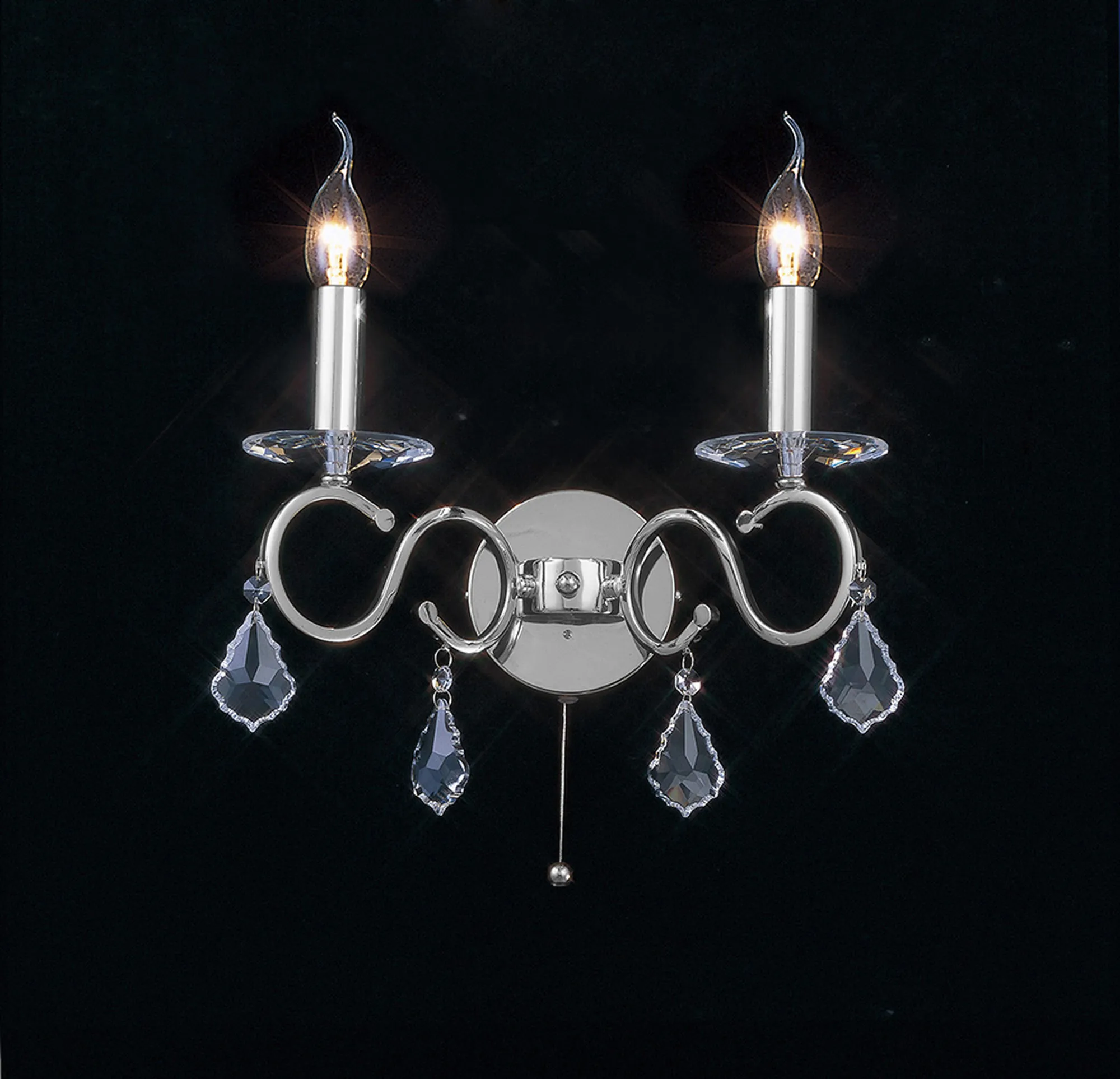 Torino Polished Chrome Crystal Wall Lights Diyas Armed Wall Lights